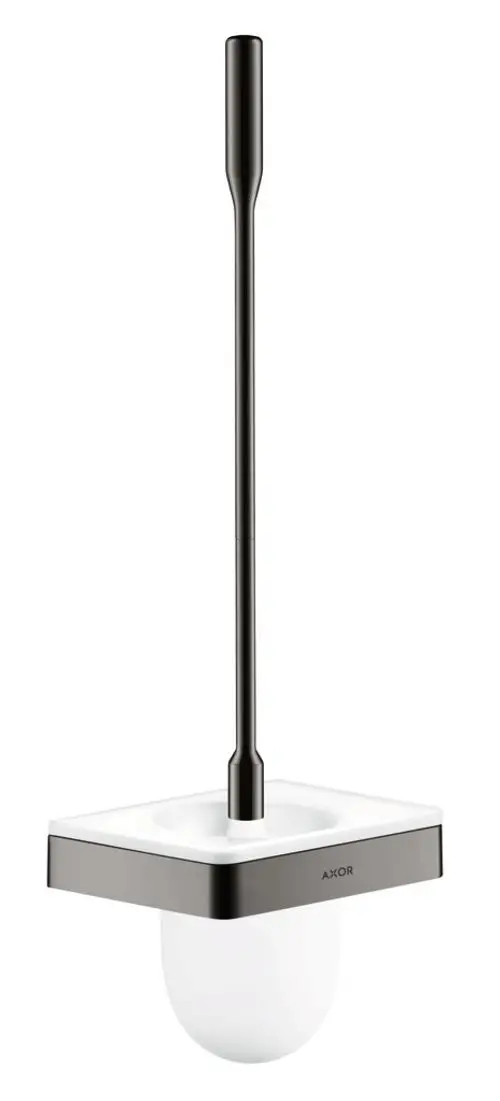 Toilettenbürstenhalter mit Wandmontage in Schwarz-Chrom-Finish von AXOR. Quadratische Halterung mit integriertem Behälter für die Bürste, schlichtes Design.